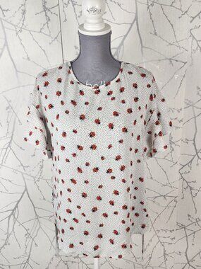 Como Black Ladybugs Printed Flutter Sleeve Top